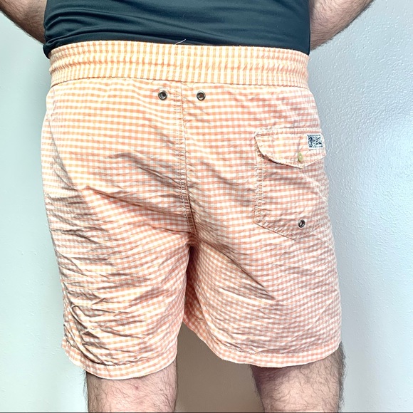Polo by Ralph Lauren Gingham Pattern Traveler Cotton Blend, Swim Shorts. - Picture 5 of 16